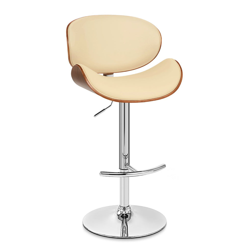 25" Cream And Silver Faux Leather And Solid Wood Swivel Low Back Adjustable Height Bar Chair - Homeroots