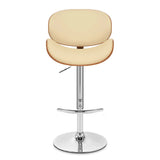25" Cream And Silver Faux Leather And Solid Wood Swivel Low Back Adjustable Height Bar Chair - Homeroots
