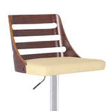 24" Cream And Silver Faux Leather And Iron Low Back Adjustable Height Bar Chair - Homeroots