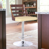 24" Cream And Silver Faux Leather And Iron Low Back Adjustable Height Bar Chair - Homeroots