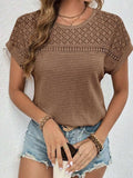 Waffle-Knit Round Neck Short Sleeve Top - Trendsi - Flyclothing LLC