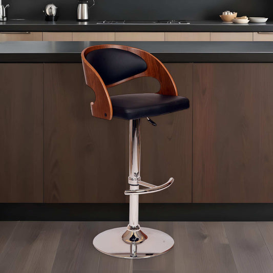 Black And Silver Faux Leather And Chrome Low Back Adjustable Height Swivel Bar Chair - Homeroots - Flyclothing LLC