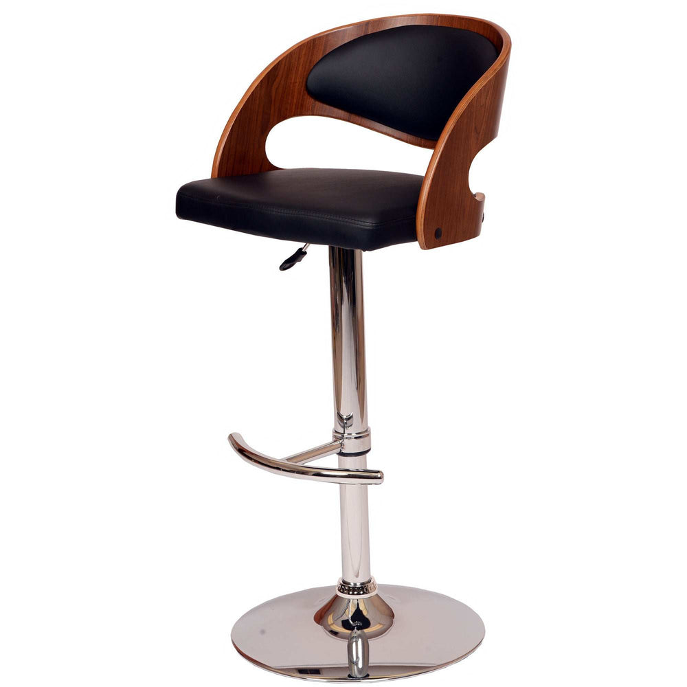 Black And Silver Faux Leather And Chrome Low Back Adjustable Height Swivel Bar Chair - Homeroots - Flyclothing LLC