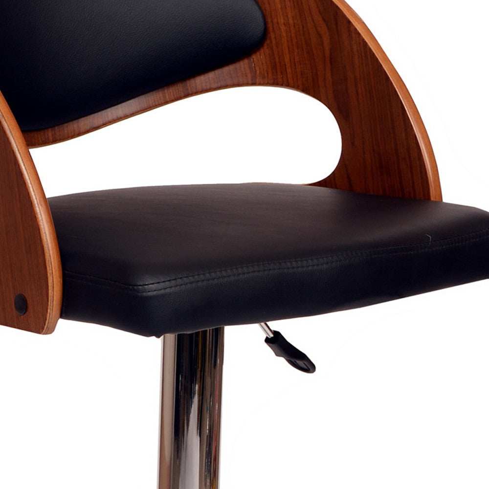 Black And Silver Faux Leather And Chrome Low Back Adjustable Height Swivel Bar Chair - Homeroots - Flyclothing LLC