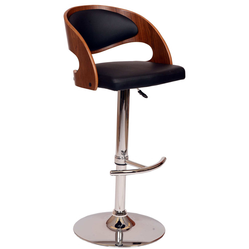 Black And Silver Faux Leather And Chrome Low Back Adjustable Height Swivel Bar Chair - Homeroots - Flyclothing LLC