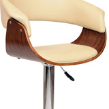 24" Cream And Silver Faux Leather And Solid Wood Swivel Low Back Adjustable Height Bar Chair - Homeroots
