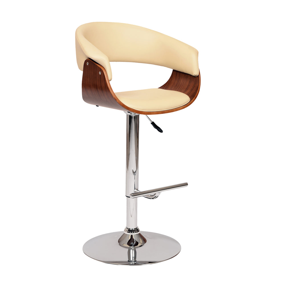 24" Cream And Silver Faux Leather And Solid Wood Swivel Low Back Adjustable Height Bar Chair - Homeroots