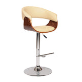 24" Cream And Silver Faux Leather And Solid Wood Swivel Low Back Adjustable Height Bar Chair - Homeroots