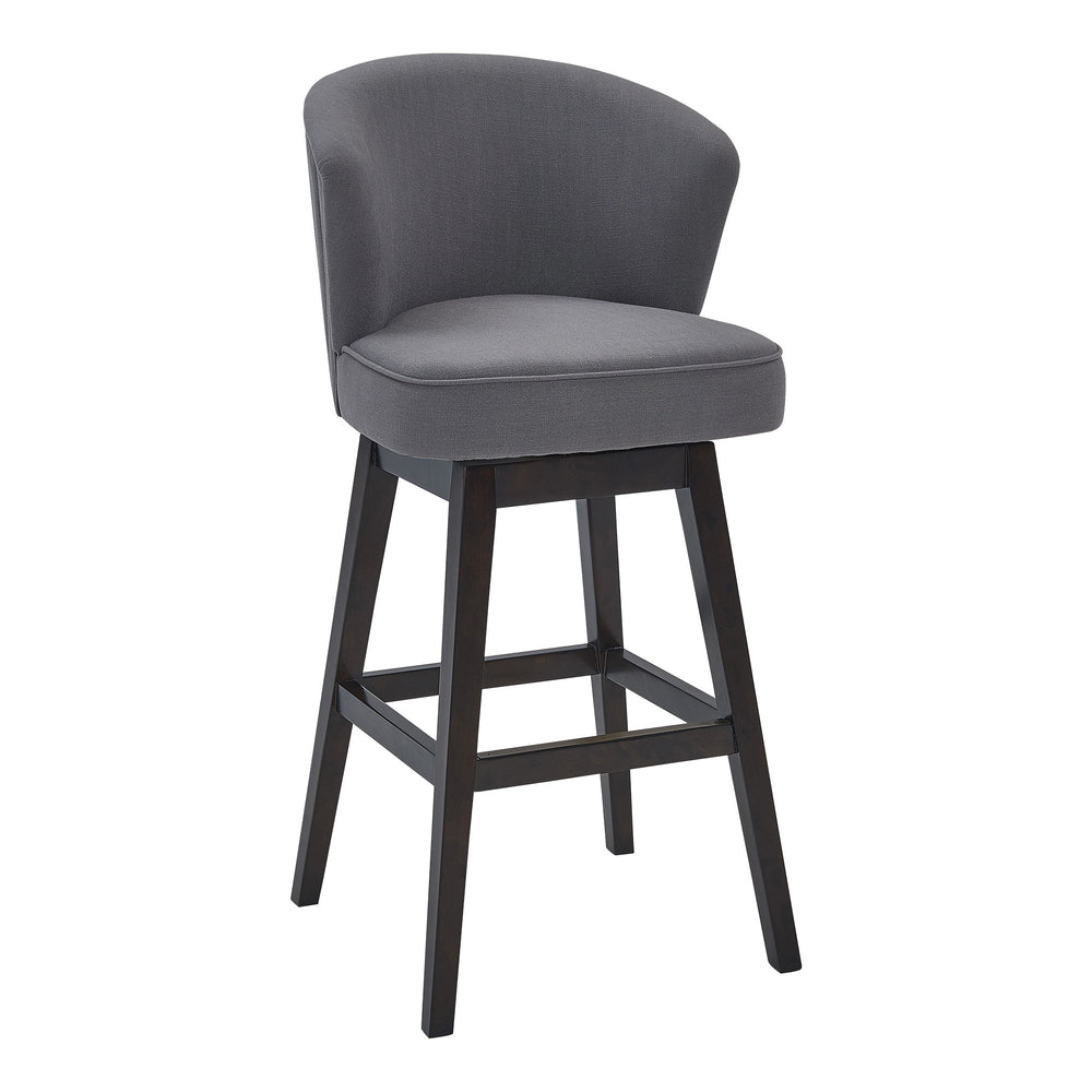 27" Gray And Espresso Solid Wood Swivel Low Back Counter Height Bar Chair - Homeroots - Flyclothing LLC
