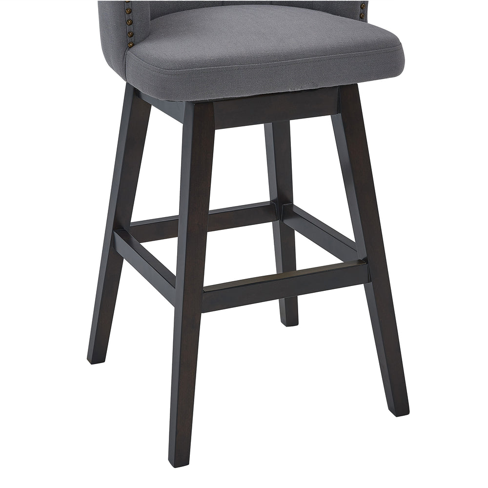 27" Gray And Espresso Solid Wood Swivel Low Back Counter Height Bar Chair - Homeroots - Flyclothing LLC