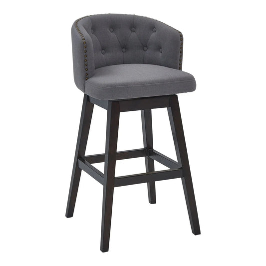 26" Gray And Espresso Solid Wood Swivel Low Back Counter Height Bar Chair - Homeroots