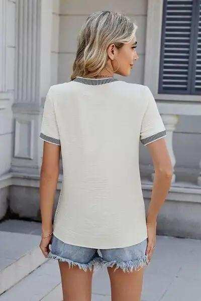 Round Neck Short Sleeve T-Shirt - Trendsi - Flyclothing LLC