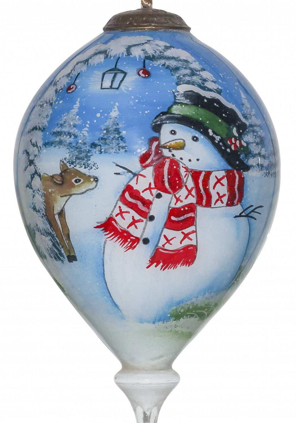 Adorable Snowman and Deer Hand Painted Mouth Blown Glass Ornament - Homeroots - Flyclothing LLC