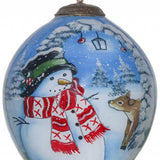Adorable Snowman and Deer Hand Painted Mouth Blown Glass Ornament - Homeroots - Flyclothing LLC