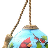 Red Cardinal on Christmas Holly Branches Hand Painted Mouth Blown Glass Ornament - Homeroots - Flyclothing LLC