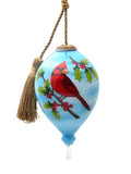 Red Cardinal on Christmas Holly Branches Hand Painted Mouth Blown Glass Ornament - Homeroots - Flyclothing LLC