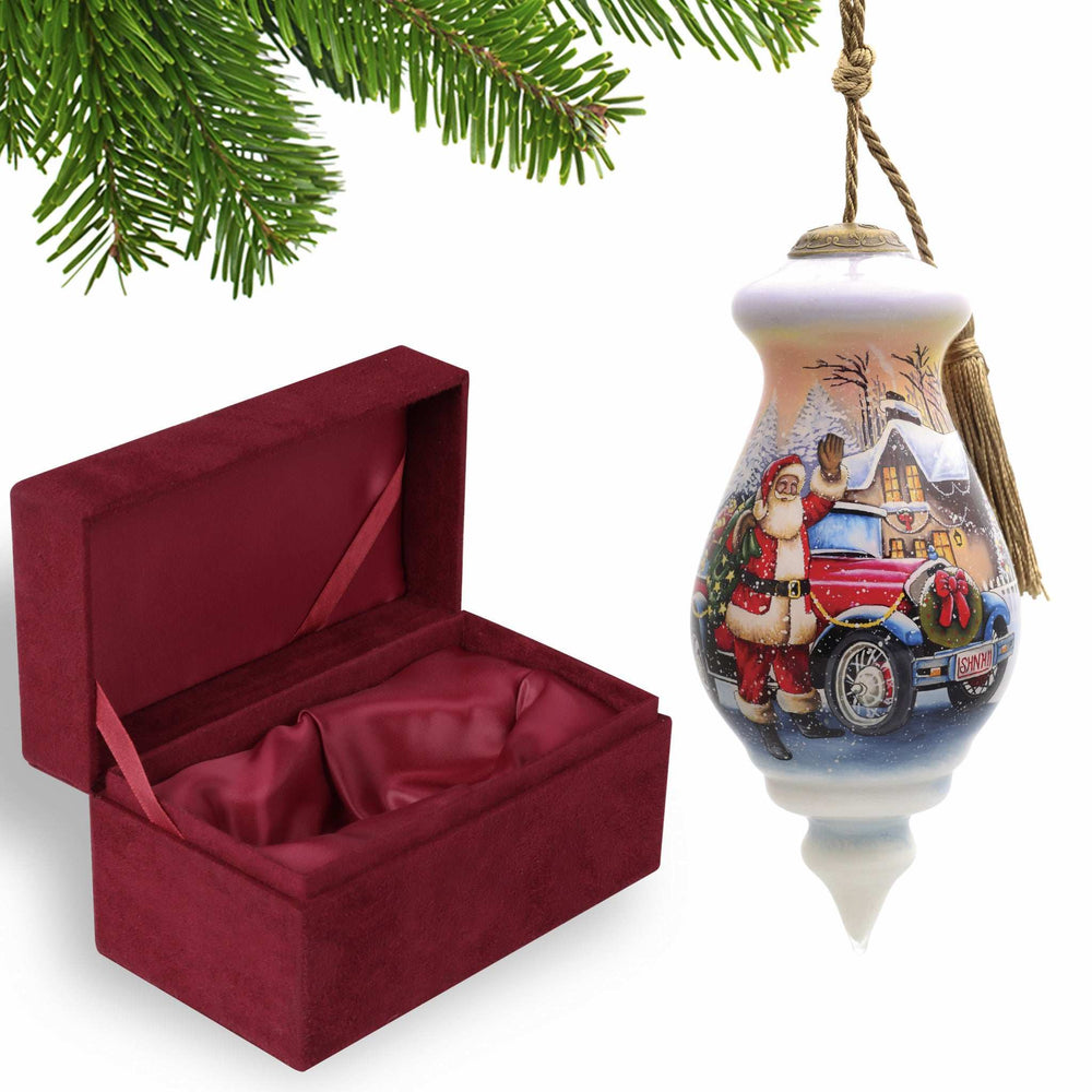 Vintage Car and Santa Waving Hand Painted Mouth Blown Glass Ornament - Homeroots - Flyclothing LLC