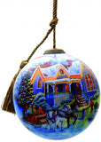 Christmas Home and Horse Carriage Hand Painted Mouth Blown Glass Ornament - Homeroots - Flyclothing LLC
