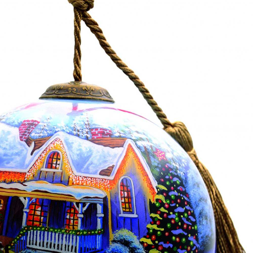 Christmas Home and Horse Carriage Hand Painted Mouth Blown Glass Ornament - Homeroots - Flyclothing LLC