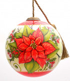 Poinsettia Flower Hand Painted Mouth Blown Glass Ornament - Homeroots - Flyclothing LLC