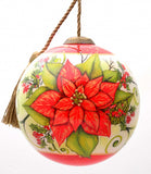 Poinsettia Flower Hand Painted Mouth Blown Glass Ornament - Homeroots - Flyclothing LLC