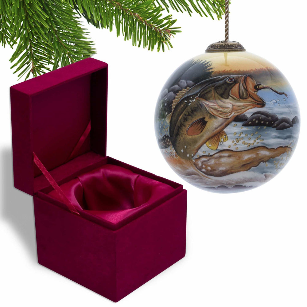 Bass Fish on a Lure Hand Painted Mouth Blown Glass Ornament - Homeroots - Flyclothing LLC