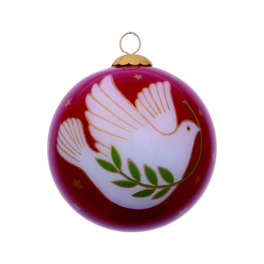 Peace on Earth Dove Hand Painted Mouth Blown Glass Ornament - Homeroots - Flyclothing LLC