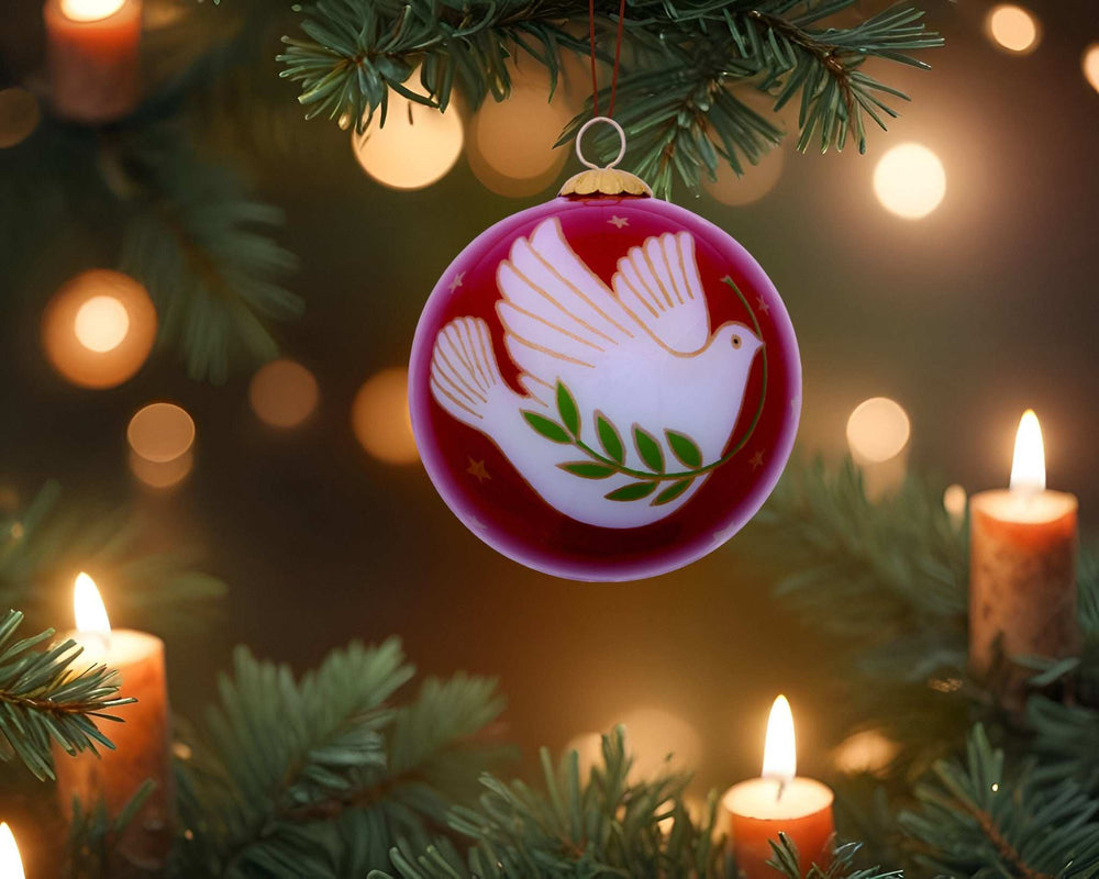 Peace on Earth Dove Hand Painted Mouth Blown Glass Ornament - Homeroots - Flyclothing LLC