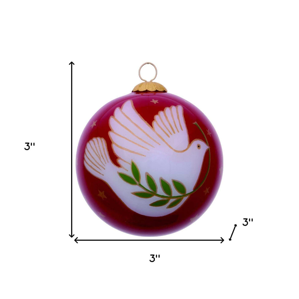 Peace on Earth Dove Hand Painted Mouth Blown Glass Ornament - Homeroots - Flyclothing LLC