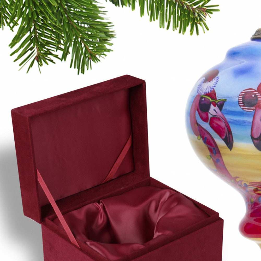Pink Christmas Flamingos Hand Painted Mouth Blown Glass Ornament - Homeroots - Flyclothing LLC