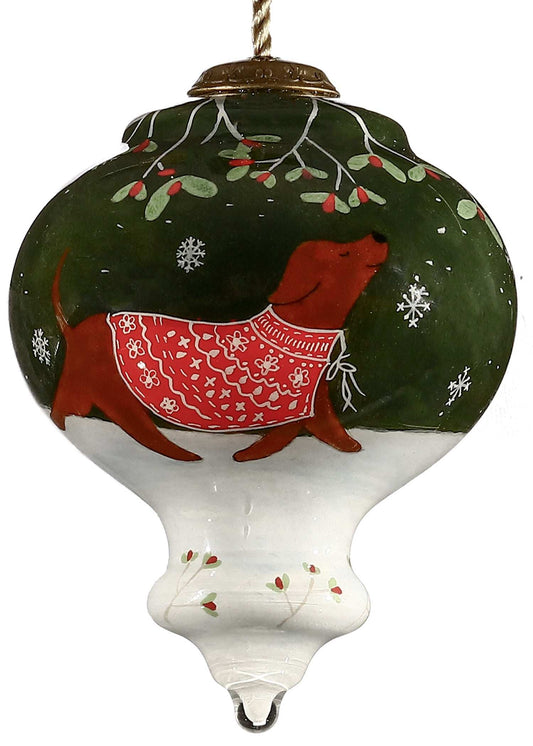 Trotting Dog in Comfy Christmas Attire Hand Painted Mouth Blown Glass Ornament - Homeroots - Flyclothing LLC