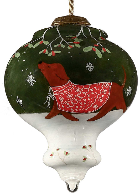 Trotting Dog in Comfy Christmas Attire Hand Painted Mouth Blown Glass Ornament - Homeroots - Flyclothing LLC