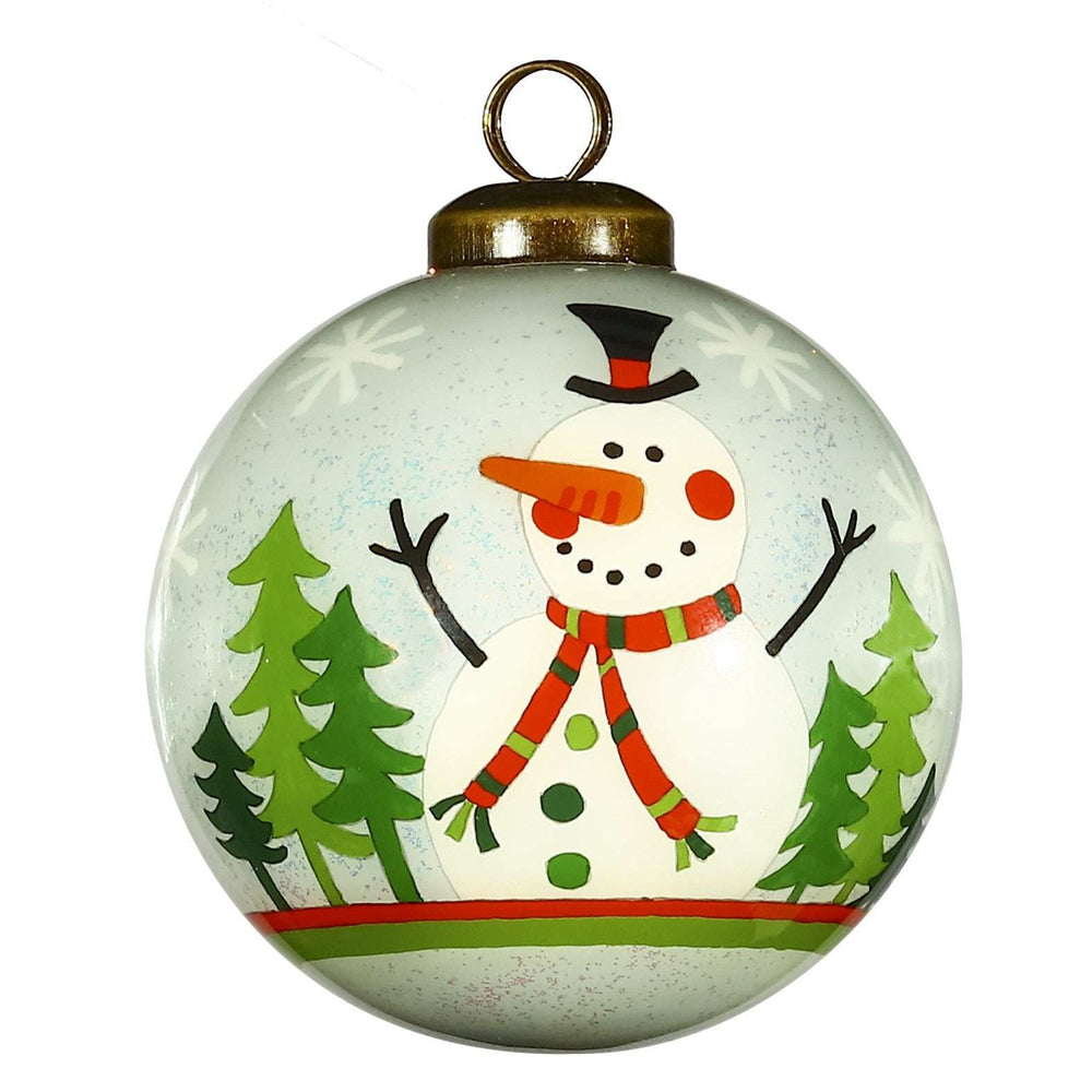 Festive Glitter Snowman Hand Painted Mouth Blown Glass Ornament - Homeroots - Flyclothing LLC
