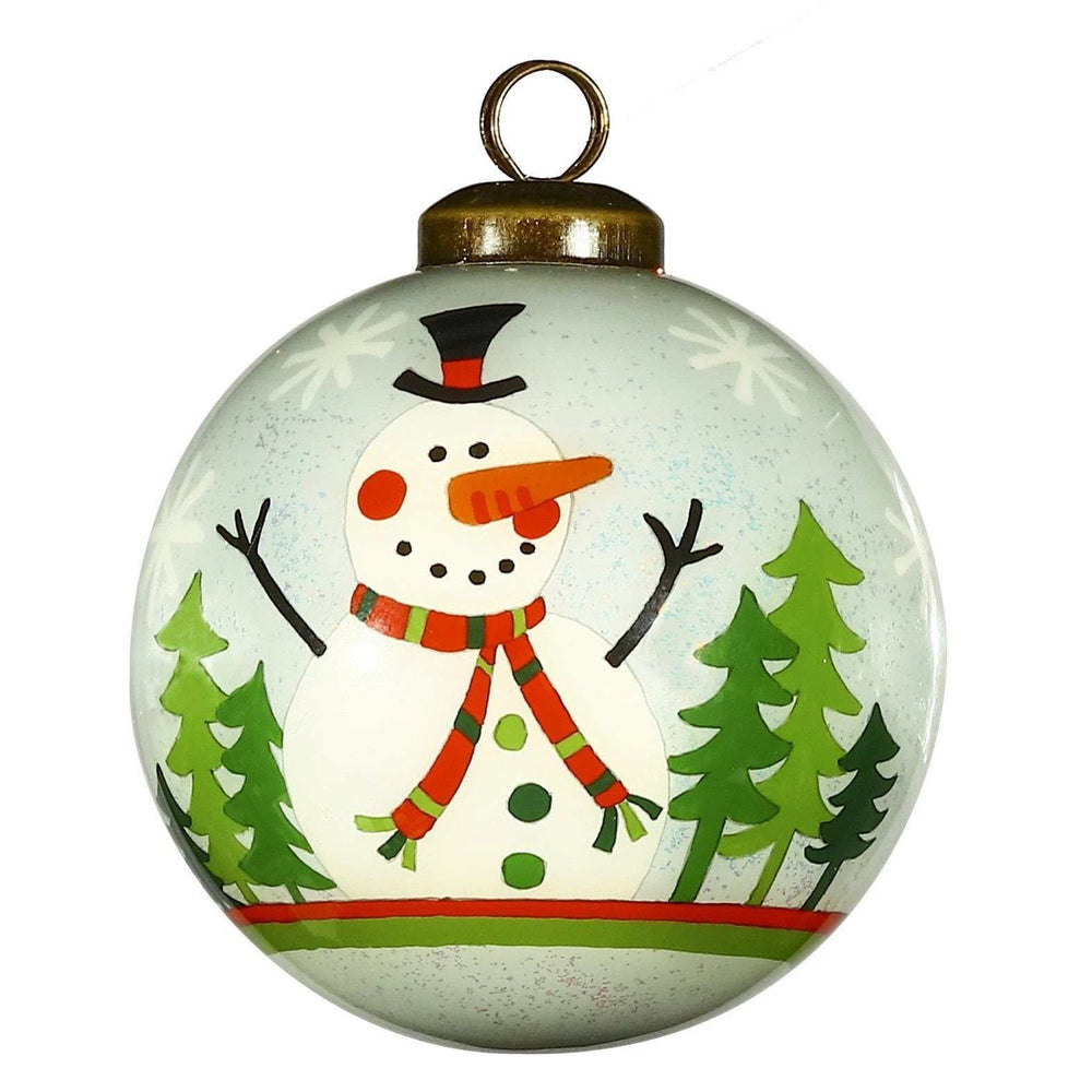 Festive Glitter Snowman Hand Painted Mouth Blown Glass Ornament - Homeroots - Flyclothing LLC