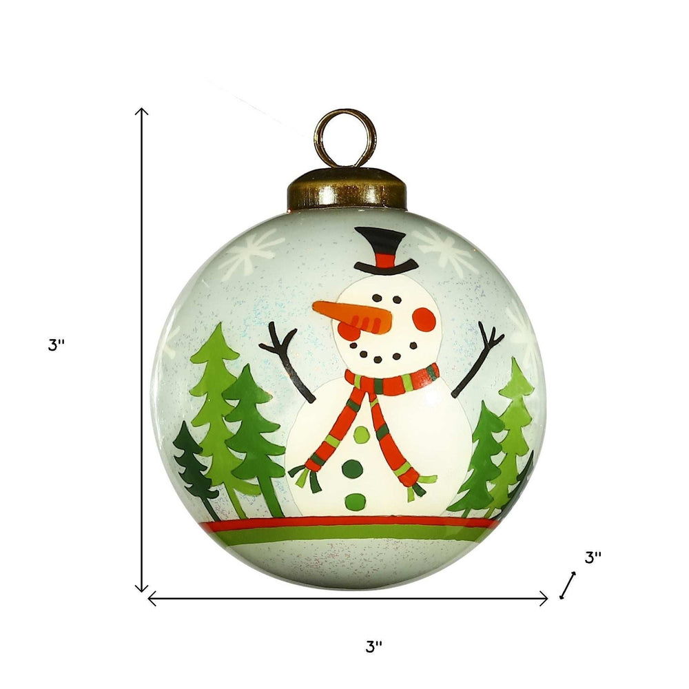 Festive Glitter Snowman Hand Painted Mouth Blown Glass Ornament - Homeroots - Flyclothing LLC