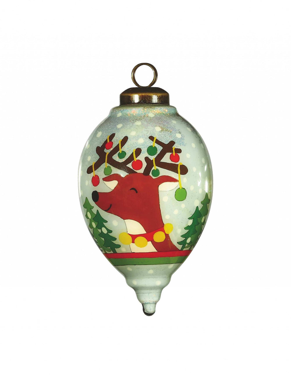 Festive Glitter Reindeer with Lights Hand Painted Mouth Blown Glass Ornament - Homeroots - Flyclothing LLC