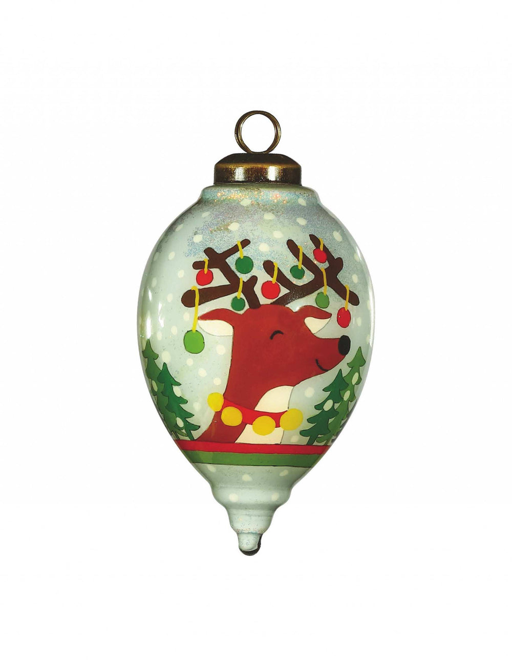 Festive Glitter Reindeer with Lights Hand Painted Mouth Blown Glass Ornament - Homeroots - Flyclothing LLC