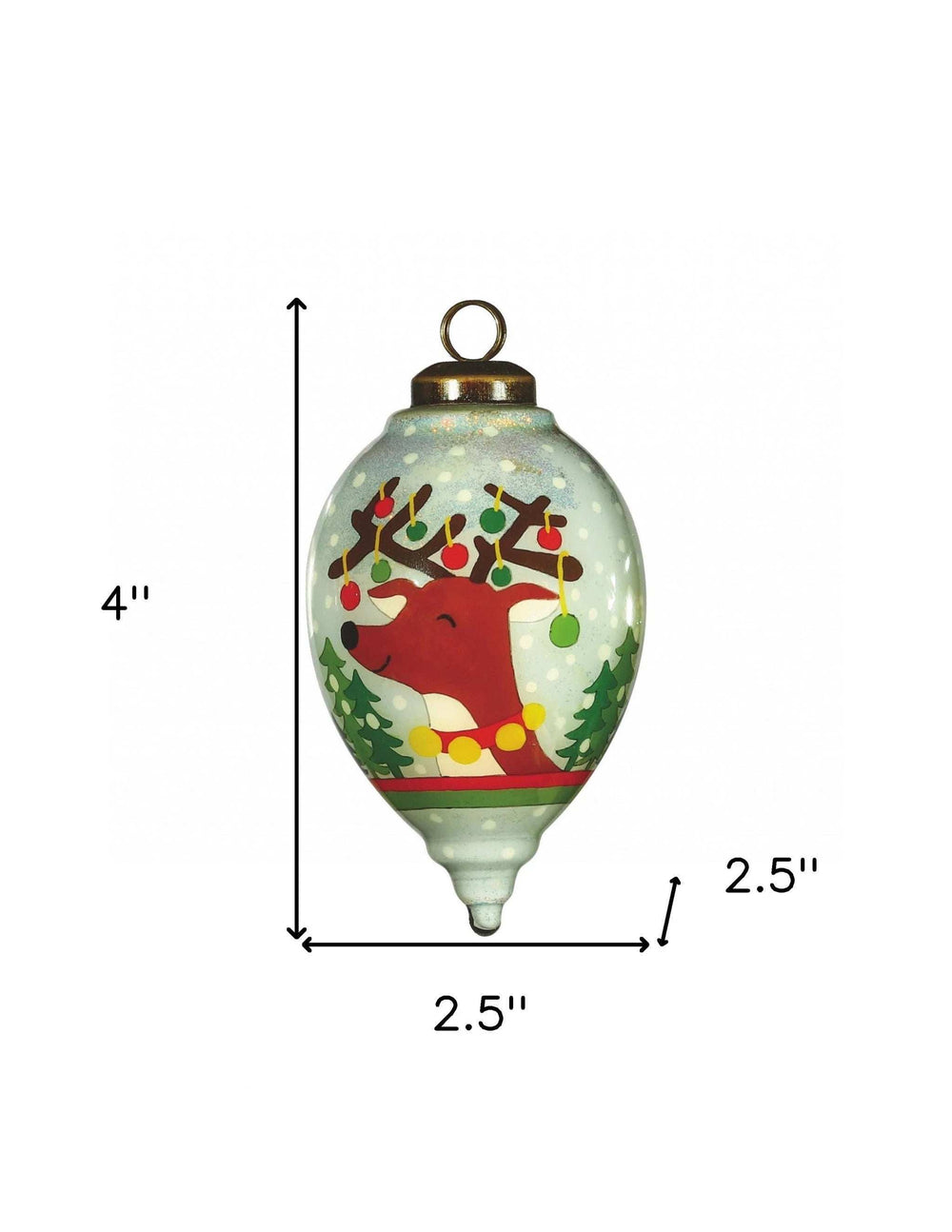 Festive Glitter Reindeer with Lights Hand Painted Mouth Blown Glass Ornament - Homeroots - Flyclothing LLC