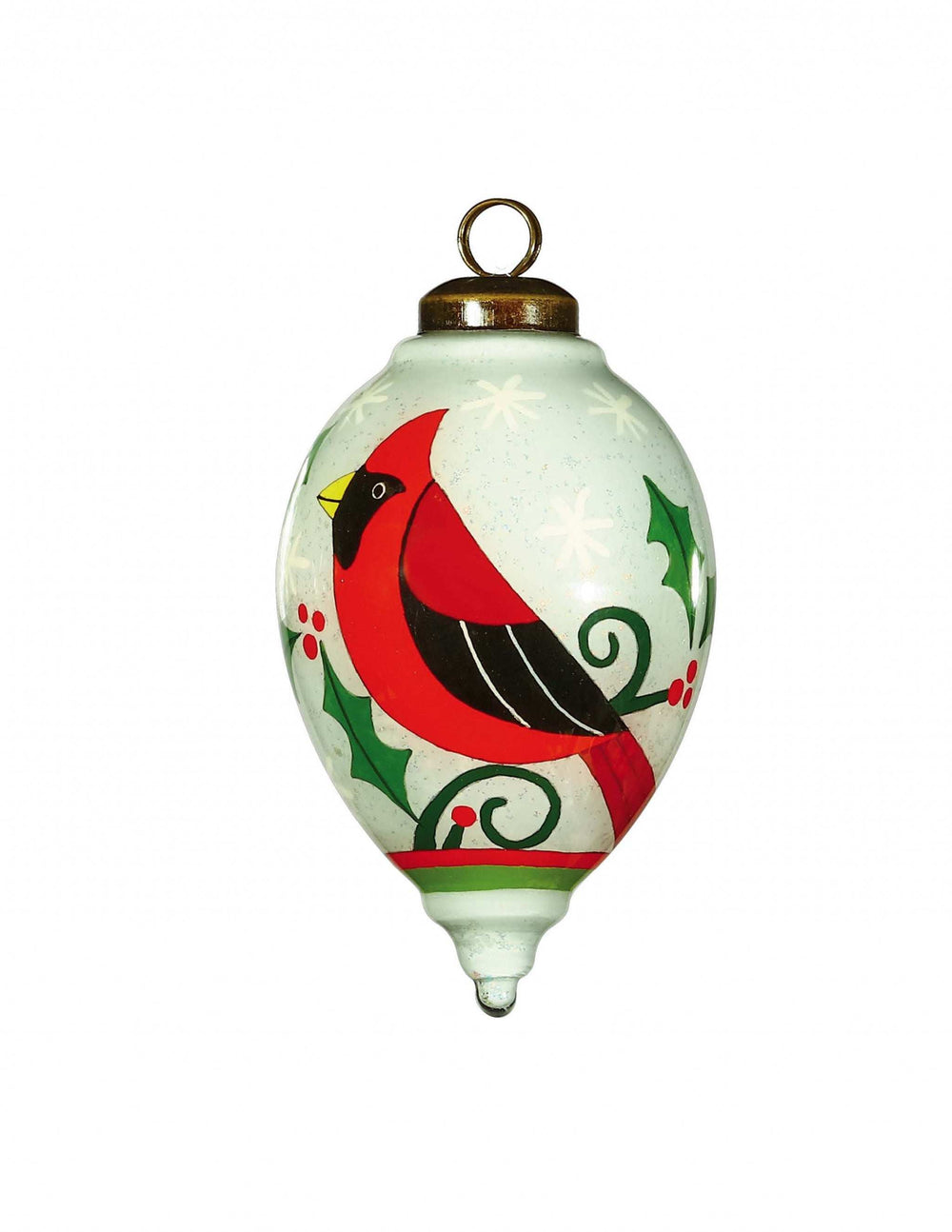 Festive Glitter Red Cardinal Hand Painted Mouth Blown Glass Ornament - Homeroots - Flyclothing LLC