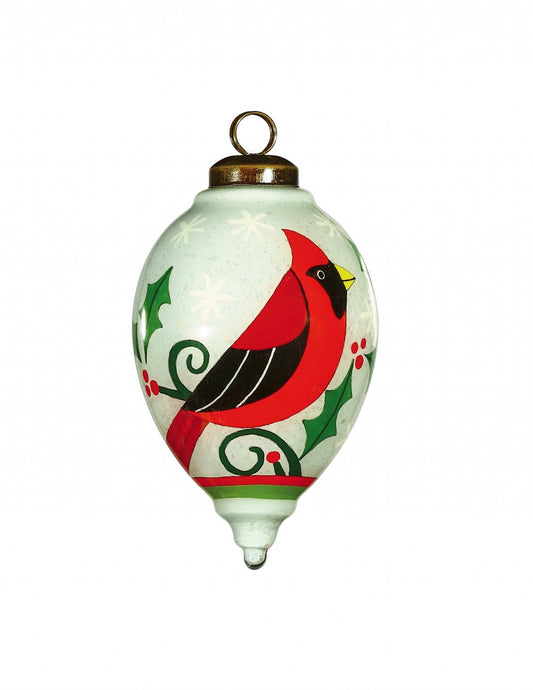 Festive Glitter Red Cardinal Hand Painted Mouth Blown Glass Ornament - Homeroots - Flyclothing LLC