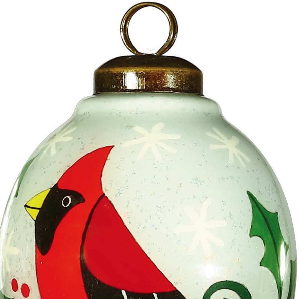 Festive Glitter Red Cardinal Hand Painted Mouth Blown Glass Ornament - Homeroots - Flyclothing LLC