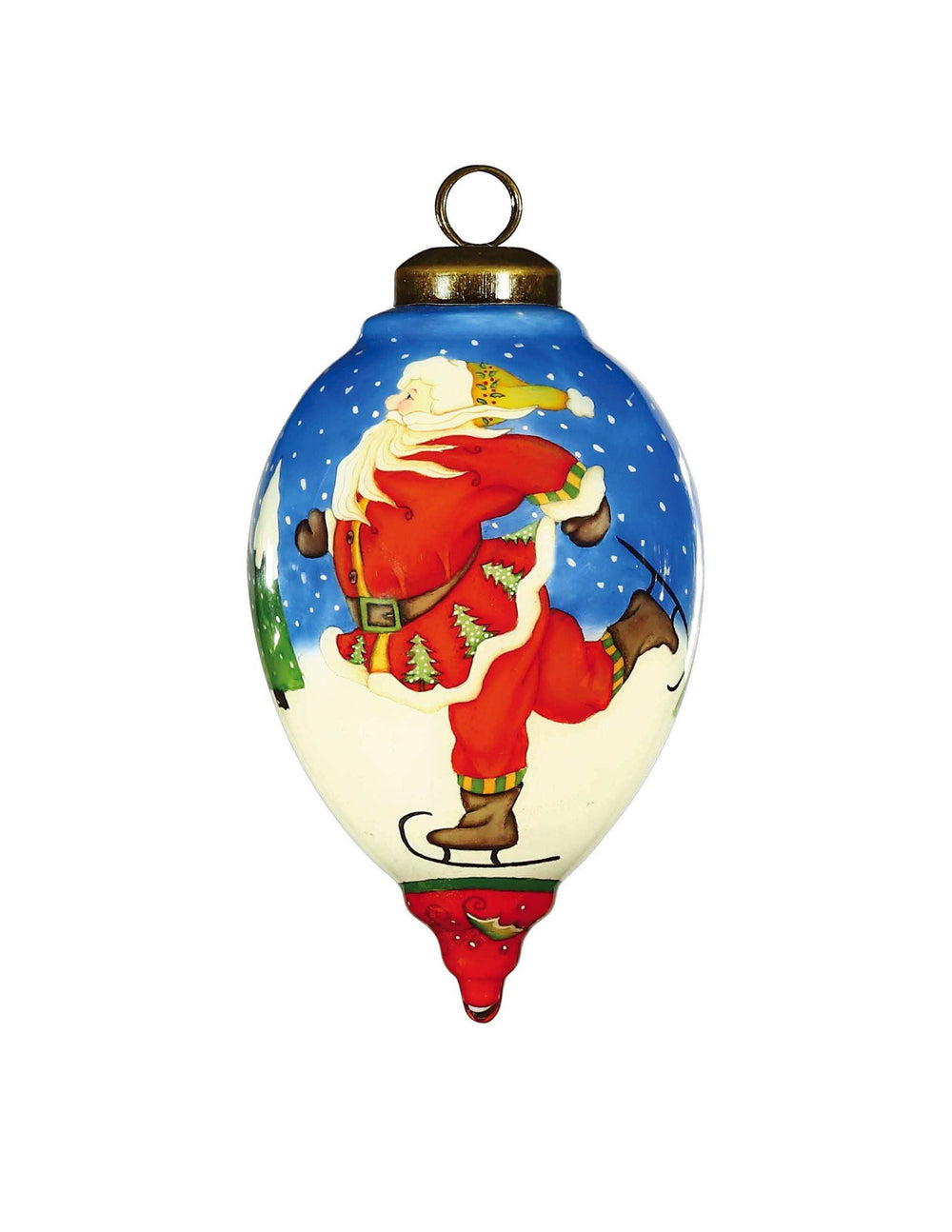 Ice Skating Santa Hand Painted Mouth Blown Glass Ornament - Homeroots - Flyclothing LLC