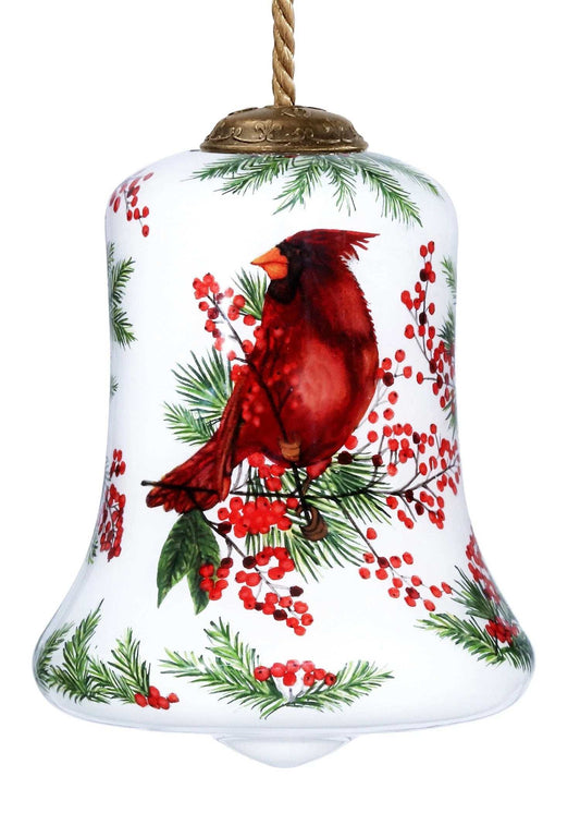 Cardinal Perched on Winter Berries Hand Painted Mouth Blown Glass Ornament - Homeroots - Flyclothing LLC