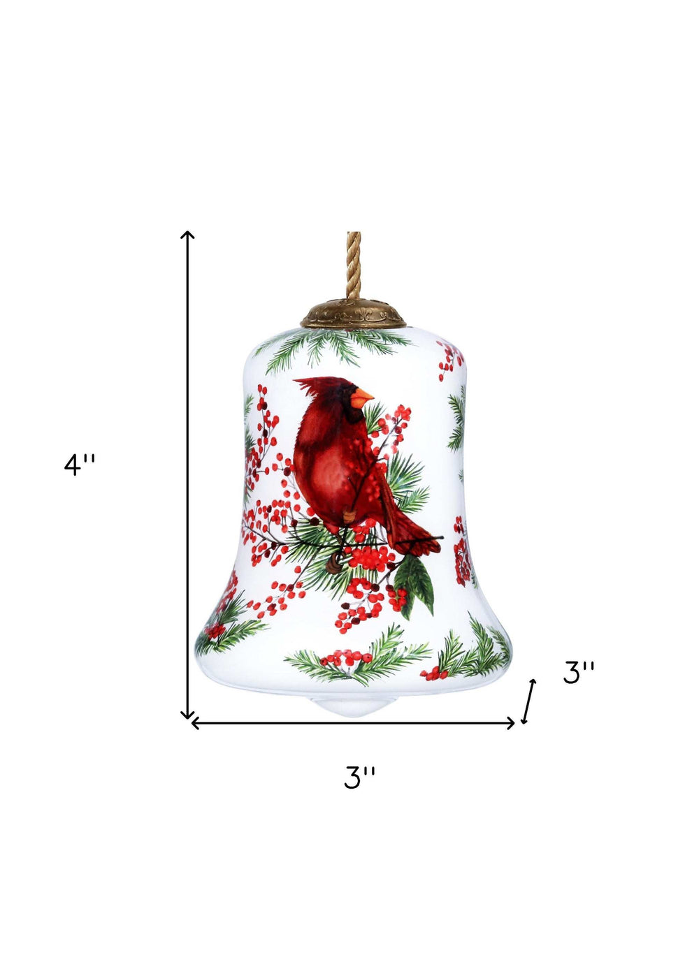 Cardinal Perched on Winter Berries Hand Painted Mouth Blown Glass Ornament - Homeroots - Flyclothing LLC
