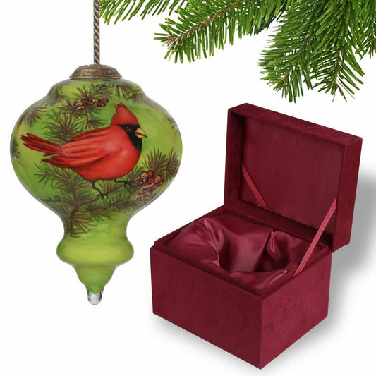 Red Majestic Cardinal Hand Painted Mouth Blown Glass Ornament - Homeroots - Flyclothing LLC