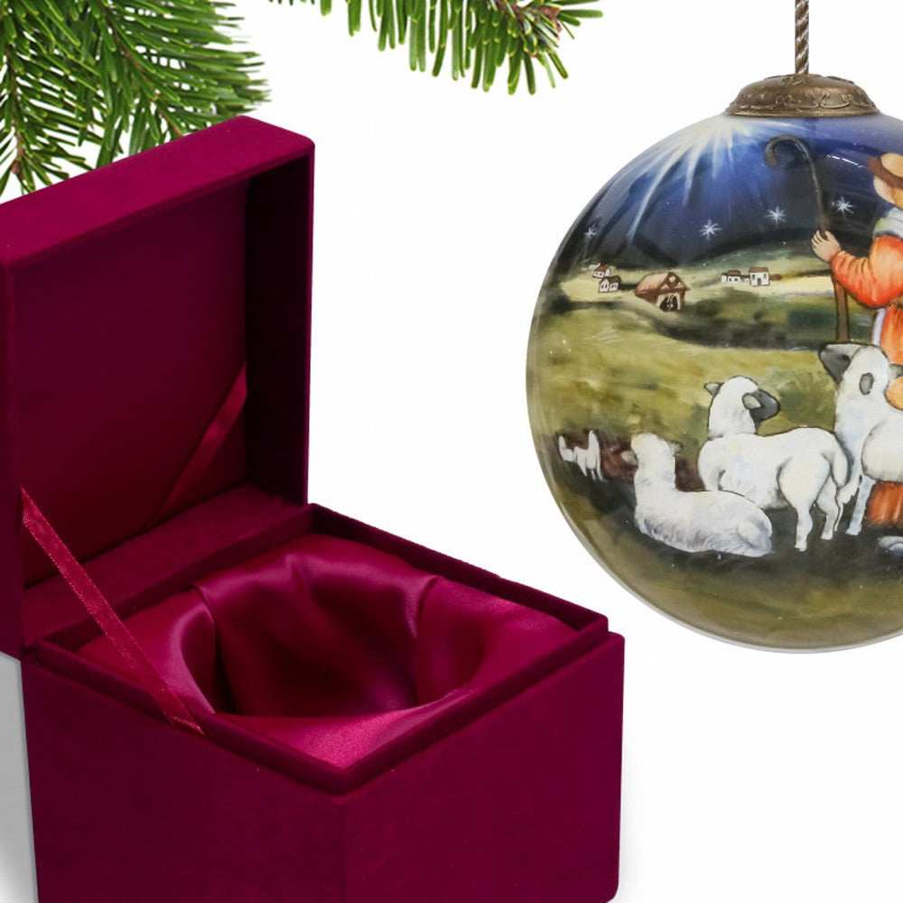Shepherd Gazing Into the Star of Bethlehem Hand Painted Mouth Blown Glass Ornament - Homeroots - Flyclothing LLC