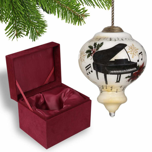 Grand Christmas Piano Hand Painted Mouth Blown Glass Ornament - Homeroots - Flyclothing LLC