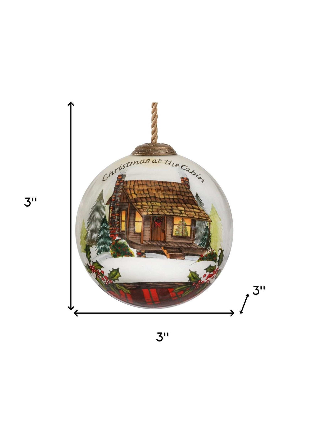Vintage Christmas at the Cabin Hand Painted Mouth Blown Glass Ornament - Homeroots - Flyclothing LLC
