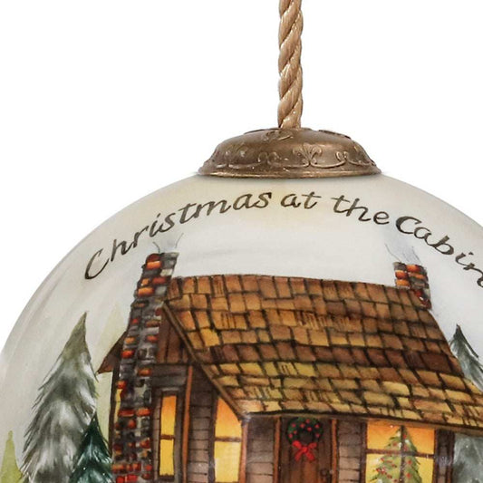 Vintage Christmas at the Cabin Hand Painted Mouth Blown Glass Ornament - Homeroots - Flyclothing LLC