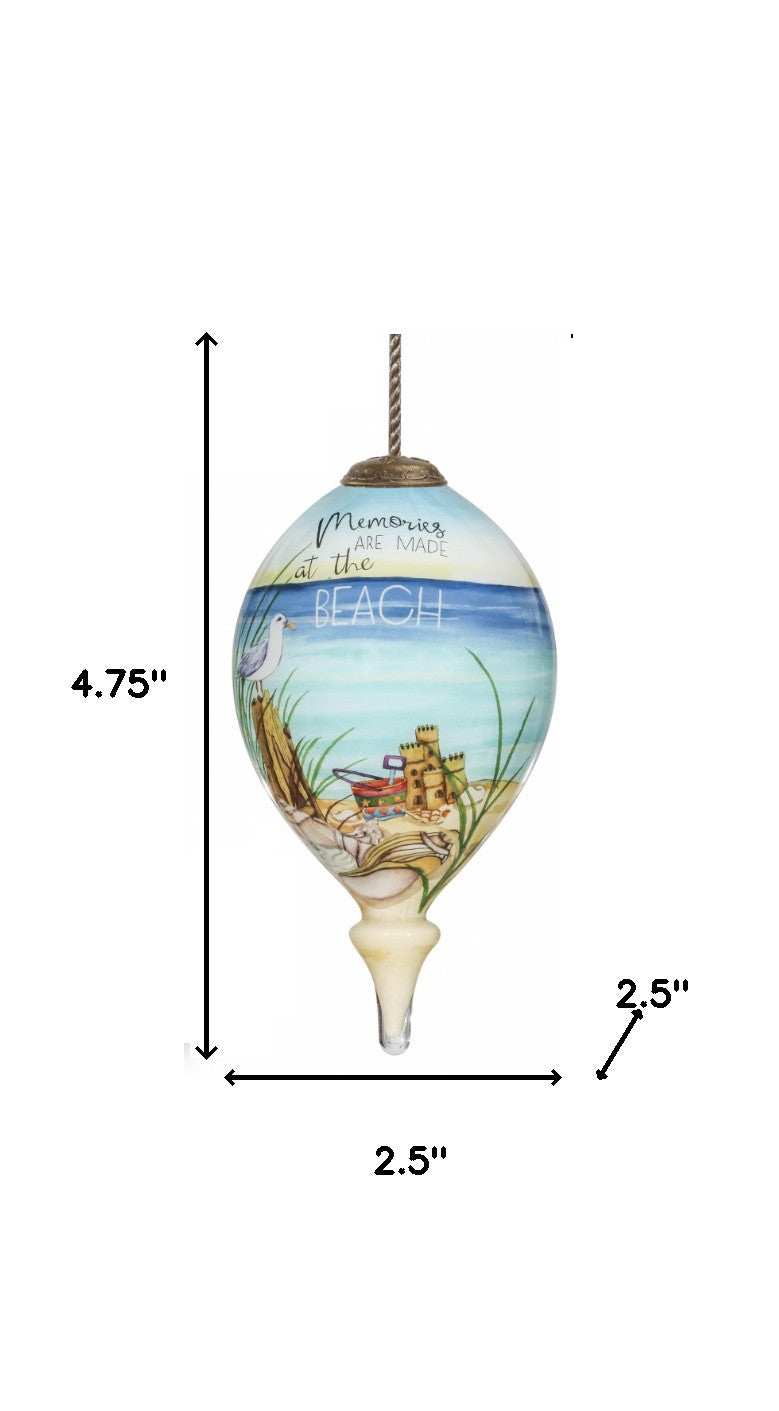 Beach Memories Hand Painted Mouth Blown Glass Ornament - Homeroots - Flyclothing LLC